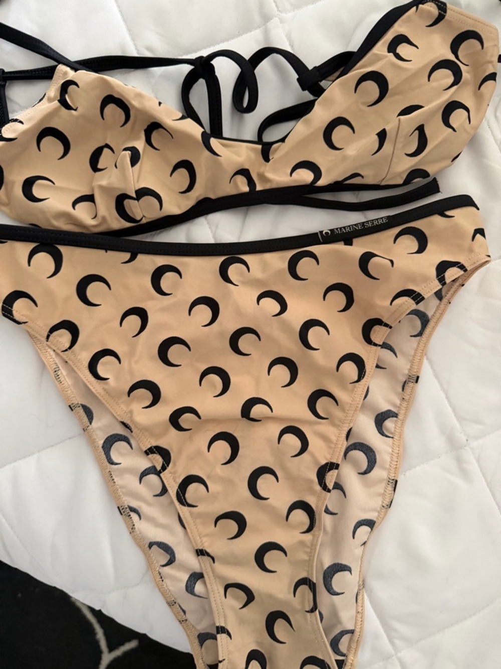Marine Serre Beige and Black Crescent Moon Bikini Set